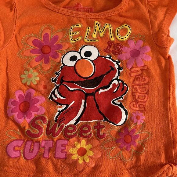 Elmo Girls Tee Size 4T Short Sleeve Sesame Street Orange Floral Happy T-Shirt - Picture 1 of 6